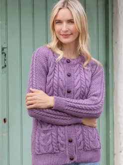 Irish Aran Cardigan Lavender