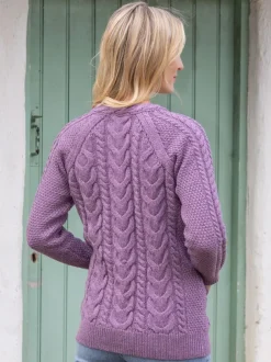 Irish Aran Cardigan Lavender