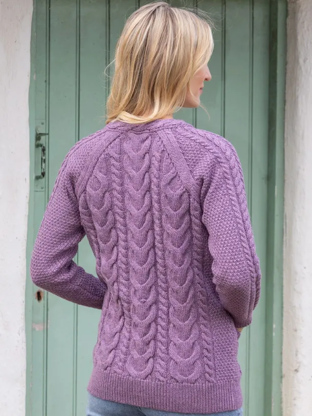 Irish Aran Cardigan Lavender