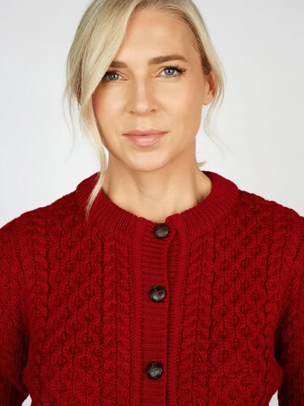 Irish Aran Cardigan Red