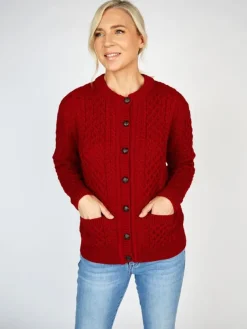 Irish Aran Cardigan Red