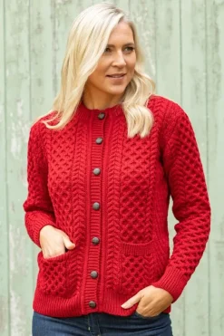 Irish Aran Cardigan Red