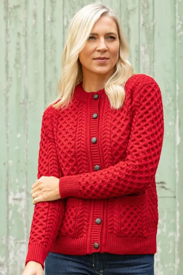 Irish Aran Cardigan Red