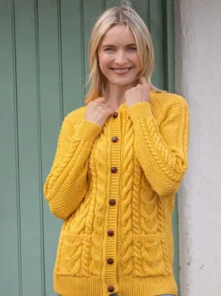 Irish Aran Cardigan Yellow