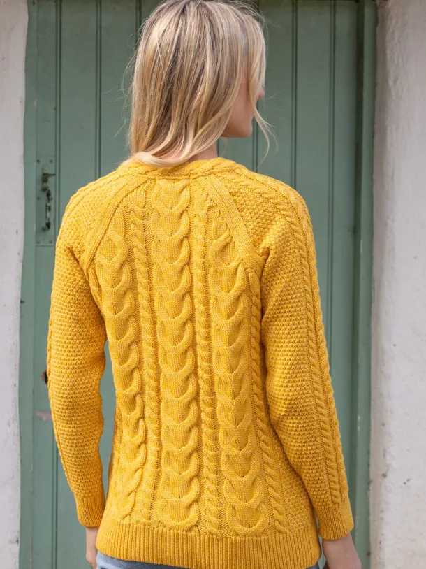 Irish Aran Cardigan Yellow
