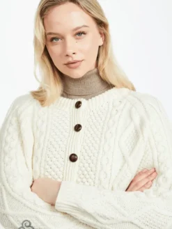 Irish Aran Handknit Lumber Cardigan Natural