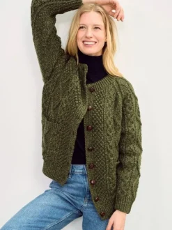 Irish Aran Handknit Lumber Cardigan Green