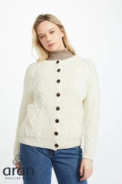 Irish Aran Handknit Lumber Cardigan Natural