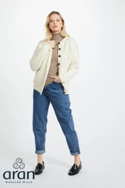 Irish Aran Handknit Lumber Cardigan Natural