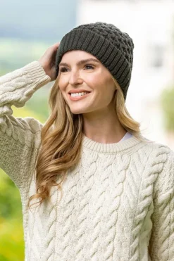 Irish Aran Hat Army Green