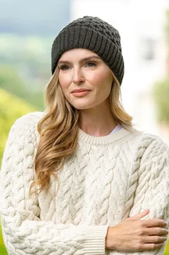 Irish Aran Hat Army Green