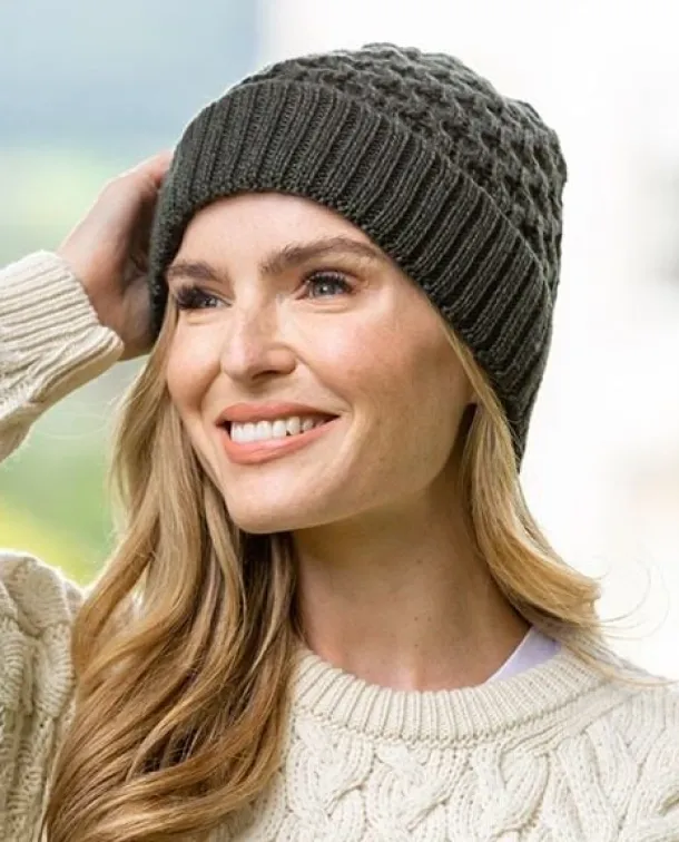 Irish Aran Hat Army Green
