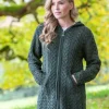 Irish Aran Hooded Coat Army Green