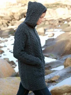 Irish Aran Hooded Coat Charcoal