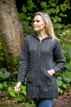 Irish Aran Hooded Coat Charcoal