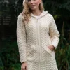 Irish Aran Hooded Coat Natural