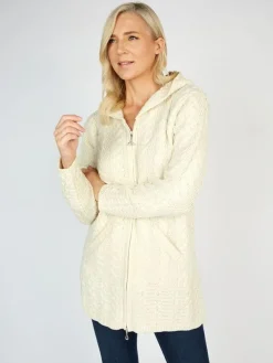 Irish Aran Hooded Coat Natural