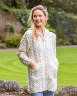 Irish Aran Hooded Coat Natural