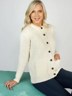 Irish Aran Lumber Cardigan Natural