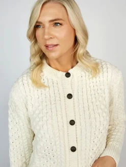 Irish Aran Lumber Cardigan Natural