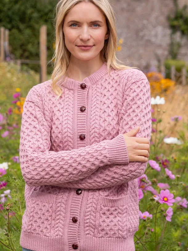 Irish Aran Lumber Cardigan Rose 1505