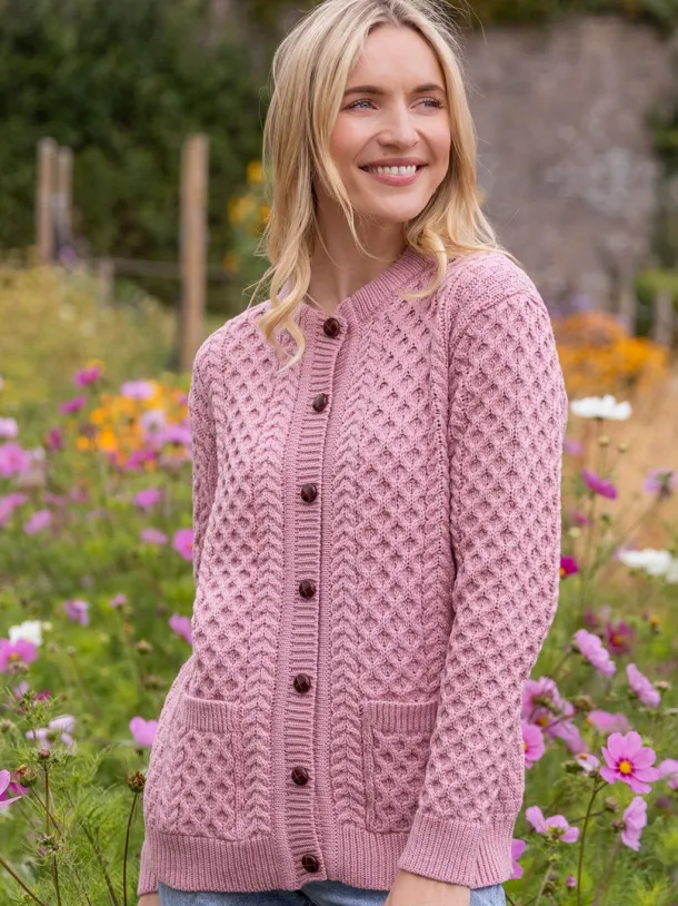 Irish Aran Lumber Cardigan Rose 1505