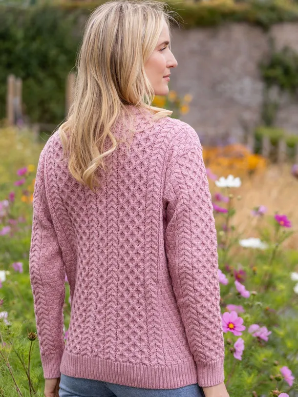 Irish Aran Lumber Cardigan Rose 1505