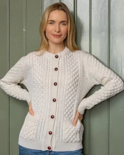Irish Aran Lumber Cardigan Natural