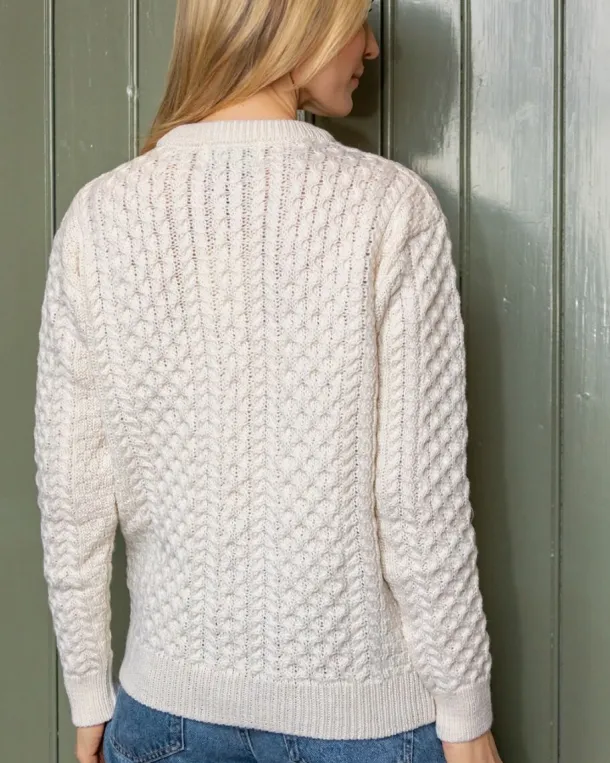Irish Aran Lumber Cardigan Natural