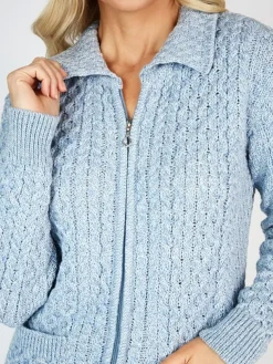 Irish Cardigan with Zip Sky Blue