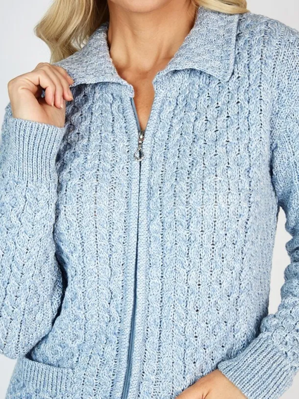 Irish Cardigan with Zip Sky Blue
