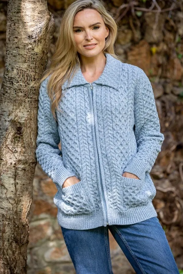 Irish Cardigan with Zip Sky Blue