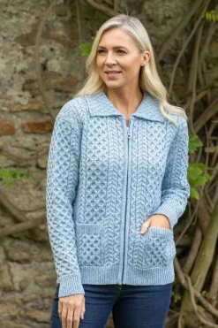 Irish Cardigan with Zip Sky Blue