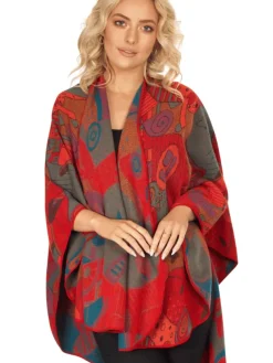 Irish Celtic Design Shawl Red