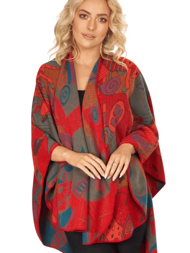 Irish Celtic Design Shawl Red