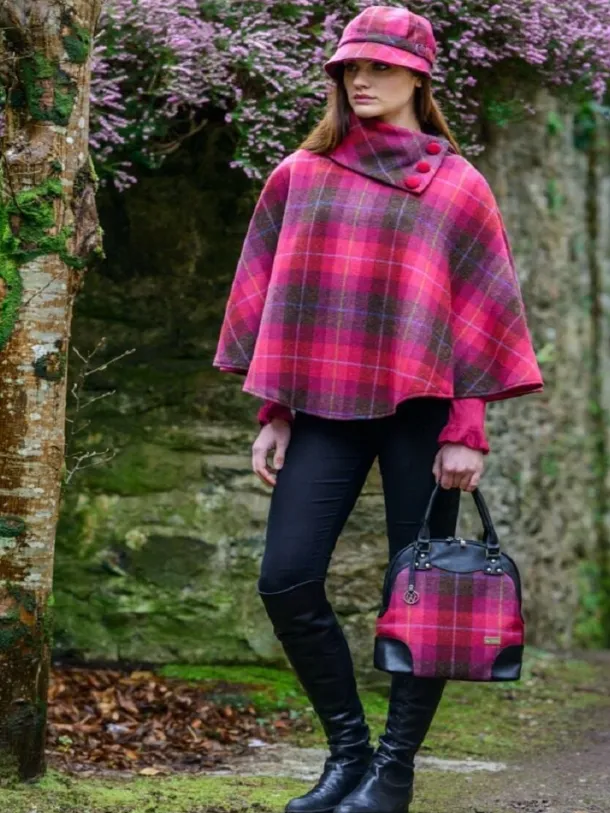 Irish Tweed Poncho Pink Check 223