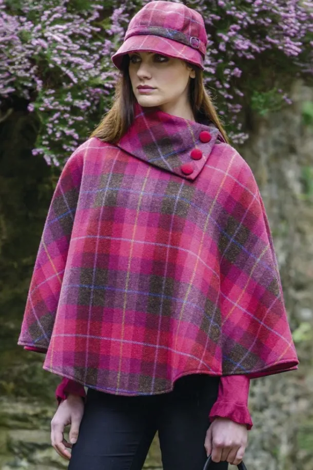 Irish Tweed Poncho Pink Check 223