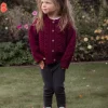 Kids Aran Cardigan Burgundy
