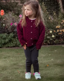 Kids Aran Cardigan Burgundy