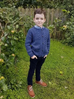 Kids Aran Cardigan Denim Marl