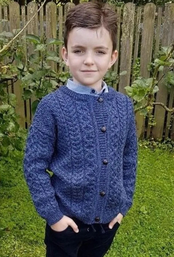 Kids Aran Cardigan Denim Marl