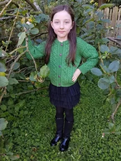 Kids Aran Cardigan Green