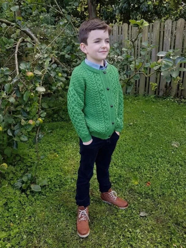 Kids Aran Cardigan Green