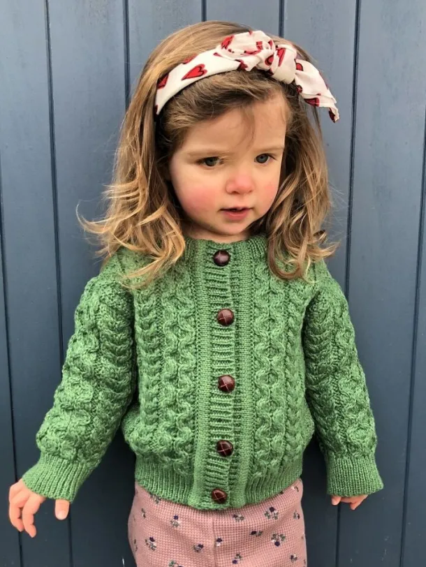 Kids Aran Cardigan Green