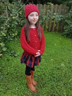 Kids Aran Cardigan Red