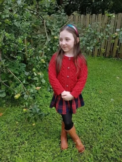 Kids Aran Cardigan Red