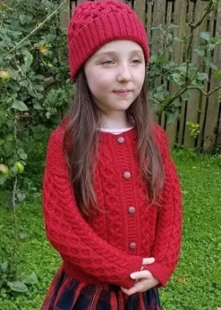 Kids Aran Cardigan Red