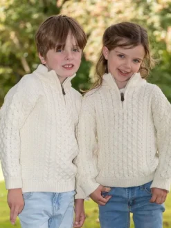 Kids Aran Half Zip Sweater Natural