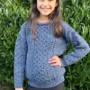 Kids Aran Sweater Merino Wool - Denim Marl