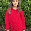 Kids Aran Sweater Merino Wool - Red